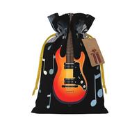 Burlap Santa Sack with Tags, Yellow Christmas Ribbon Holiday Gift Wrap Bag Reusable Drawstring Christmas Gift Bag Guitar Piano Pattern Gift Wrapping Bags Personalized Xmas Sacks for Presents Small