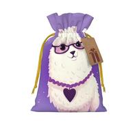 Burlap Santa Sack with Tags, Yellow Christmas Ribbon Holiday Gift Wrap Bag Reusable Drawstring Christmas Gift Bag Love alpaca purple Gift Wrapping Bags Personalized Xmas Sacks for Presents Medium