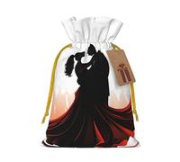 Burlap Santa Sack with Tags, Yellow Christmas Ribbon Holiday Gift Wrap Bag Reusable Drawstring Christmas Gift Bag Ballroom Dance Gift Wrapping Bags Personalized Xmas Sacks for Presents Small