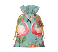 Burlap Santa Sack with Tags, Yellow Christmas Ribbon Holiday Gift Wrap Bag Reusable Drawstring Gift Bag Flamingo Love Flowers Gift Wrapping Bags Personalized Christmas Sacks for Presents Medium