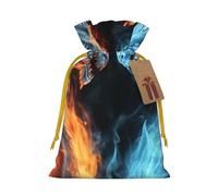 Burlap Santa Sack with Tags, Yellow Christmas Ribbon Holiday Gift Wrap Bag Reusable Drawstring Gift Bag Ice and Fire Dragons Gift Wrapping Bags Personalized Christmas Sacks for Presents Medium