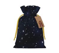 Burlap Santa Sack with Tags, Yellow Christmas Ribbon Holiday Gift Wrap Bag Reusable Drawstring Gift Bag Cluster of Stars in Night Sky Gift Wrapping Bags Personalized Christmas Sacks for Presents