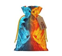 Burlap Santa Sack with Tags, Yellow Christmas Ribbon Holiday Gift Wrap Bag Reusable Drawstring Gift Bag Fire vs ice art Gift Wrapping Bags Personalized Christmas Sacks for Presents Medium