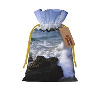 Burlap Santa Sack with Tags, Yellow Christmas Ribbon Holiday Gift Wrap Bag Reusable Drawstring Gift Bag Puerto Rico - Beach Gift Wrapping Bags Personalized Christmas Sacks for Presents Medium