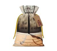 Burlap Santa Sack with Tags, Yellow Christmas Ribbon Holiday Gift Wrap Bag Reusable Drawstring Gift Bag Amazing Basketball Court Gift Wrapping Bags Personalized Christmas Sacks for Presents Medium