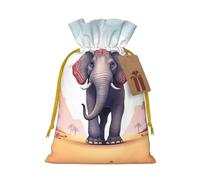 Burlap Santa Sack with Tags, Yellow Christmas Ribbon Holiday Gift Wrap Bag Reusable Drawstring Gift Bag Lucky Elephant Gift Wrapping Bags Personalized Christmas Sacks for Presents Medium