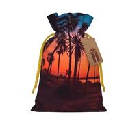 Burlap Santa Sack with Tags, Yellow Christmas Ribbon Holiday Gift Wrap Bag Reusable Drawstring Gift Bag Palm Tree Sunset Gift Wrapping Bags Personalized Christmas Sacks for Presents Small