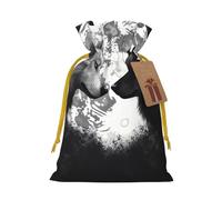 Burlap Santa Sack with Tags, Yellow Christmas Ribbon Holiday Gift Wrap Bag Reusable Drawstring Gift Bag Wolves Love Under The Moon Wild Animal Gift Wrapping Bags Personalized Christmas Sacks for