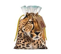 Burlap Santa Sack with Tags, Yellow Christmas Ribbon Holiday Gift Wrap Bag Reusable Drawstring Gift Bag Cheetah Waiting for an Opportunity Gift Wrapping Bags Personalized Christmas Sacks for Presents