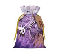 Burlap Santa Sack with Tags, Yellow Christmas Ribbon Holiday Gift Wrap Bag Reusable Drawstring Gift Bag Lavender Field Bike Gift Wrapping Bags Personalized Christmas Sacks for Presents Small