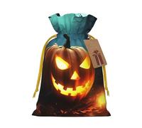 Burlap Santa Sack with Tags, Yellow Christmas Ribbon Holiday Gift Wrap Bag Reusable Drawstring Gift Bag Happy Halloween Pumpkins Gift Wrapping Bags Personalized Christmas Sacks for Presents Medium