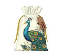 Burlap Santa Sack with Tags, Yellow Christmas Ribbon Holiday Gift Wrap Bag Reusable Drawstring Gift Bag Peacock pattern Gift Wrapping Bags Personalized Christmas Sacks for Presents Medium