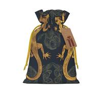 Burlap Santa Sack with Tags, Yellow Christmas Ribbon Holiday Gift Wrap Bag Reusable Drawstring Gift Bag Gecko Lizards Gift Wrapping Bags Personalized Christmas Sacks for Presents Medium