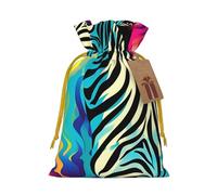 Burlap Santa Sack with Tags, Yellow Christmas Ribbon Holiday Gift Wrap Bag Reusable Drawstring Gift Bag Colored Zebra Gift Wrapping Bags Personalized Christmas Sacks for Presents Medium