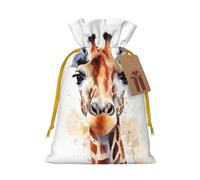 Burlap Santa Sack with Tags, Yellow Christmas Ribbon Holiday Gift Wrap Bag Reusable Drawstring Gift Bag Stylish Animal Watercolor Giraffe Gift Wrapping Bags Personalized Christmas Sacks for Presents