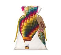 Burlap Santa Sack with Tags, Yellow Christmas Ribbon Holiday Gift Wrap Bag Reusable Drawstring Gift Bag Color Hot Air Balloon Gift Wrapping Bags Personalized Christmas Sacks for Presents Small