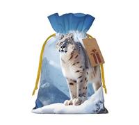 Burlap Santa Sack with Tags, Yellow Christmas Ribbon Holiday Gift Wrap Bag Reusable Drawstring Gift Bag Snow Leopard Mountain Gift Wrapping Bags Personalized Christmas Sacks for Presents Medium