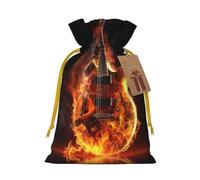 Burlap Santa Sack with Tags, Yellow Christmas Ribbon Holiday Gift Wrap Bag Reusable Drawstring Gift Bag Fire Guitar Gift Wrapping Bags Personalized Christmas Sacks for Presents Small