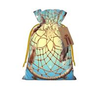 Burlap Santa Sack with Tags, Yellow Christmas Ribbon Holiday Gift Wrap Bag Reusable Drawstring Gift Bag Catch Dream Net Gift Wrapping Bags Personalized Christmas Sacks for Presents Medium