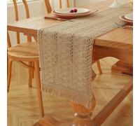 Burlap Table Runner, 72×11.8Inch Boho Brown Rustic Table Decoration with Tassel Christmas Knitted Hollow Tables Runners for Fall Thanksgiving Home Decor