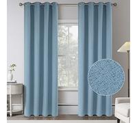 Burlap Textured Linen 100% Blackout Curtains for Bedroom -108 Inches Long Energy Saving Thermal Insulated Window Treatment Curtain Drapes for Villa Living Room (Air Blue,2 Panels,W 52 x L 108 Inch)