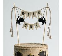 Burlap Wild One Cake Banner Topper, Crown Wild Monster Cutout Cake Decor for Boys Wild One First Birthday Smash Cake