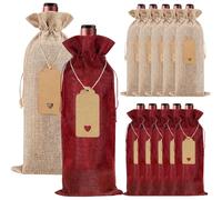 Burlap Wine Bags, 12Pcs Wine Gift Bag with Drawstrings Tags, Wine Bottle Gift Bags, Reusable Wine Bottle Covers for Wedding Birthday Blind Tastings Christmas Travel Party Home Storage