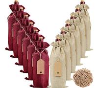 Burlap Wine Bags Wine Gift Bags, 12 Pcs Wine Bottle Bags with Drawstrings, Tags & Ropes, Reusable Wine Bottle Covers for Christmas, Wedding, Birthday, Travel, Holiday Party, Housewarming, Home Storage