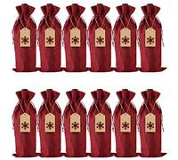 Burlap Wine Gift Bags, 12 Pcs Jute Drawstring Wine Bottle Covers with Tags and Ropes for Christmas, Wedding, Travel, Birthday, Holiday Party