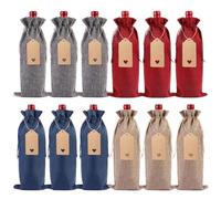 Burlap Wine Gift Bags, 12 PCS Wine Bottle Covers with Drawstring, Linen Reusable Wine Bottle Covers for Christmas, Wedding, Travel, Birthday, Holiday Party