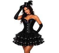 Burlesque Corset Top Tutu Skirt Fancy Dress Halloween Plus Size 6-24 UK | Fully boned overbust, steel busk front, lace-up back, ruffle trim, 3 layer satin ribbon trim skirt, red blue black purple