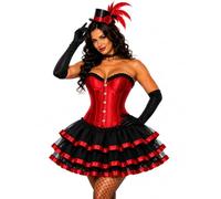 Burlesque Corset Top Tutu Skirt Fancy Dress Halloween Plus Size 6-24 UK | Fully boned overbust, steel busk front, lace-up back, ruffle trim, 3 layer satin ribbon trim skirt, red blue black purple