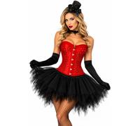 Burlesque Corset Tutu Skirt Costume Women Halloween Hen Night UK Sizes 6-24 | Sparkly satin corset, layered tutu skirt, adjustable lace-up back, red or black styles, regular & plus sizes 6-24, overbust