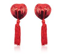 Burlesque Sequin Heart Nipple Tassel (Red)