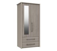 Burlington 2 Door Combi Robe With Mirror - Fired Earth And Grey Oak On Express Delivery And Ready Assembled