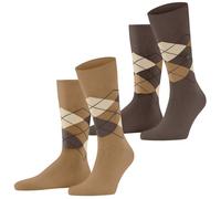 Burlington Men's Everyday Argyle M So Cotton Patterned 2 Pairs Socks, Beige Brown Sugar 5152 6.5-11