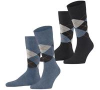Burlington Men's Everyday Argyle M So Cotton Patterned 2 Pairs Socks, Blue Denim Melange 6797, 6.5-11