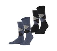 Burlington Men's Everyday Argyle M So Cotton Patterned 2 Pairs Socks, Blue Denim Melange 6797, 6.5-11