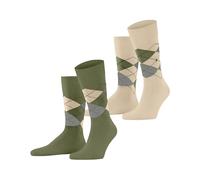 Burlington Men's Everyday Argyle M So Cotton Patterned Socks 2 Pairs, Green Salvia 7472, 6.5-11