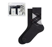Burlington Men's Travel Pouch Multipack M So Cotton Patterned 2 Pairs Socks, Grey Dark Mix 0020, 6.5-11