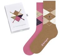 Burlington Womens Basic Argyle Gift Box Socks - Tea Rose Pink/Auburn Brown
