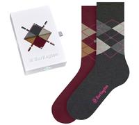 Burlington Womens Basic Argyle Gift Box Socks - Wine Red/Oil Mel Grey