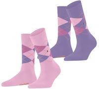 Burlington Women's Everyday Argyle W So Cotton Patterned Socks 2 Pairs, Pink Berry-Pool 8394, 3.5-7