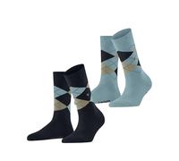 Burlington Women's Everyday Argyle W So Cotton Patterned 2 Pairs Socks, Blue Marine 6120, 3.5-7