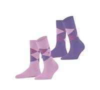 Burlington Women's Everyday Argyle W So Cotton Patterned Socks 2 Pairs, Pink Berry-Pool 8394, 3.5-7
