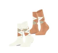 Burlington Women's Everyday Argyle W So Cotton Patterned Socks 2 Pairs, White Off-White 2040, 3.5-7