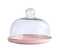 BURLOE Cake Cover, Ceramic Cake Plate, Glass, Cake Dome Stand, Cake Stand, Glass Cover, Food Cover for Wedding, Birthday Party, Pink, Medium
