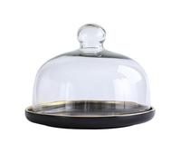 BURLOE Cake Cover, Ceramic Cake Plate, Glass, Cake Dome Stand, Cake Stand, Glass Cover, Food Cover for Wedding, Birthday Party, Black, Medium