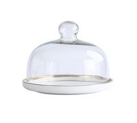 BURLOE Cake Cover, Ceramic Cake Plate, Glass, Cake Dome Stand, Cake Stand, Glass Cover, Food Cover for Wedding, Birthday Party, White, Medium