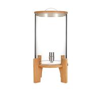 BURLOE Glass Beverage Dispenser, with A Tap Stainless Steel and Wood Stand Water Dispenser Glass Container for Cold Drinks Bamboo Heat -Resistant Borosilic Glass,10L